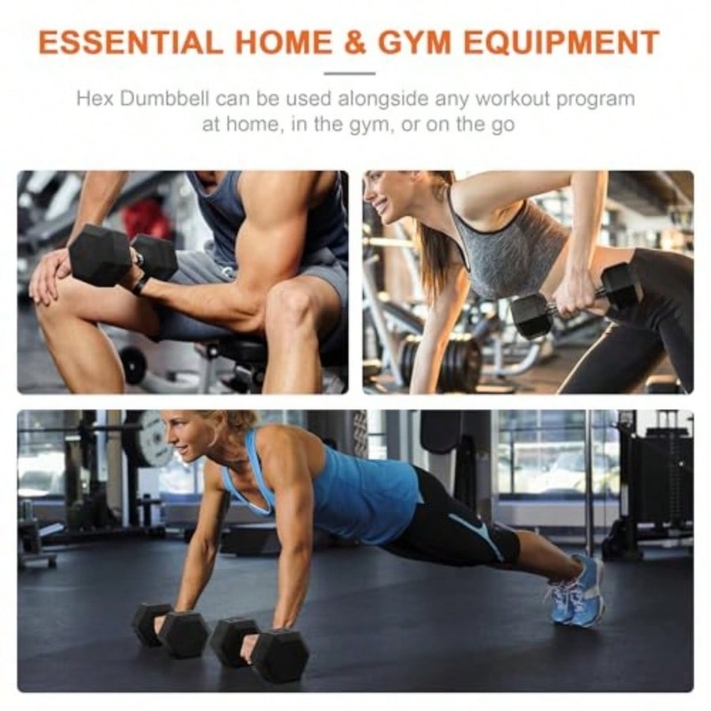 Home Gym Dumbbell Set - Dumbbells Rubber Coated Hand Weights For