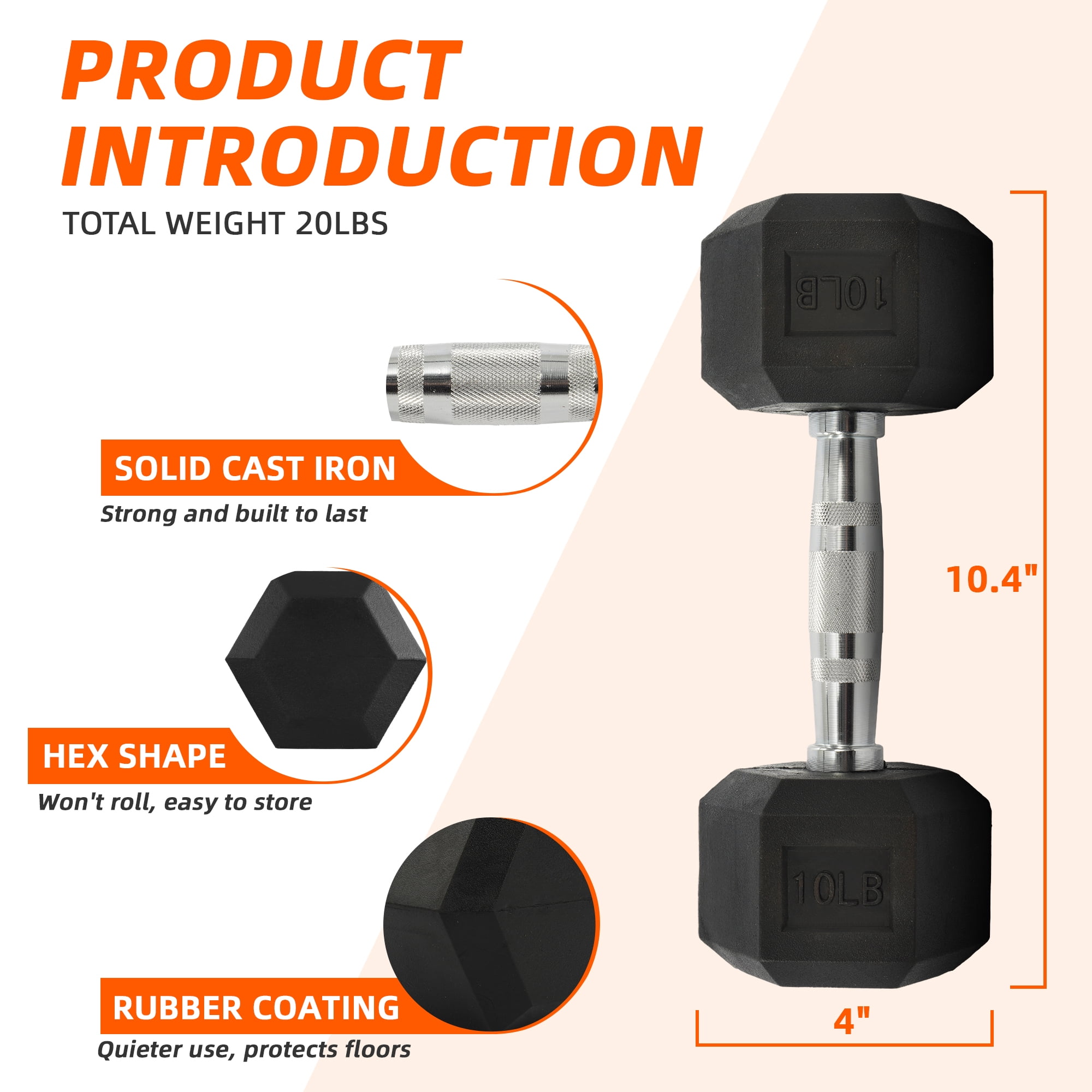 Rubber Coated Hex Dumbbell 10  - Home Gym Weight Bench 评论和价格