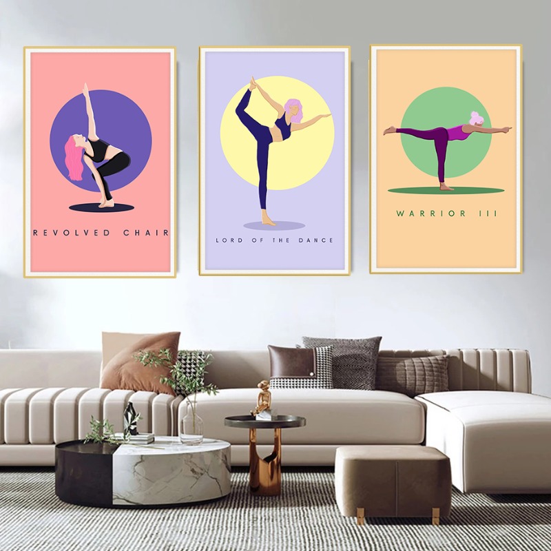 Modern Abstract Yoga Poses Pos - Home Gym Yoga Studio 评论和价格