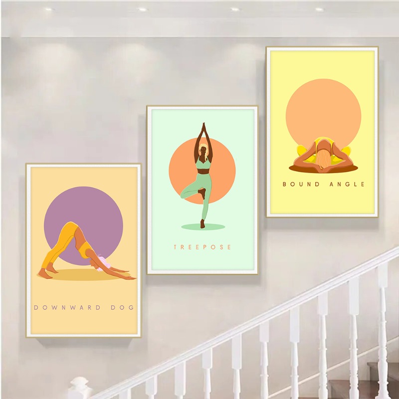 Modern Abstract Yoga Poses Pos - Home Gym Yoga Studio 评论和价格
