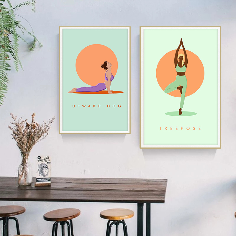 Modern Abstract Yoga Poses Pos - Home Gym Yoga Studio 评论和价格