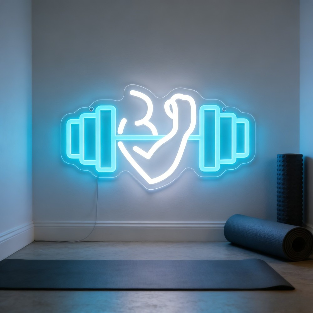 Bicep Dumbbell Neon Sign LED W - Home Gym Yoga Studio 评论和价格