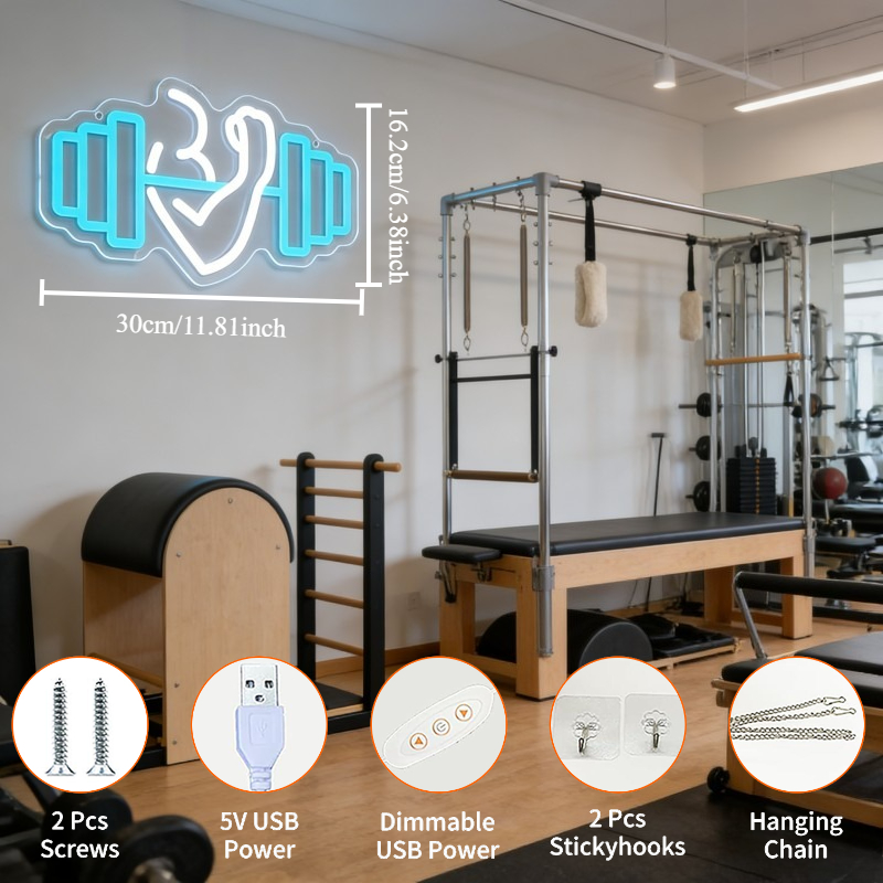 Bicep Dumbbell Neon Sign LED W - Home Gym Yoga Studio 评论和价格