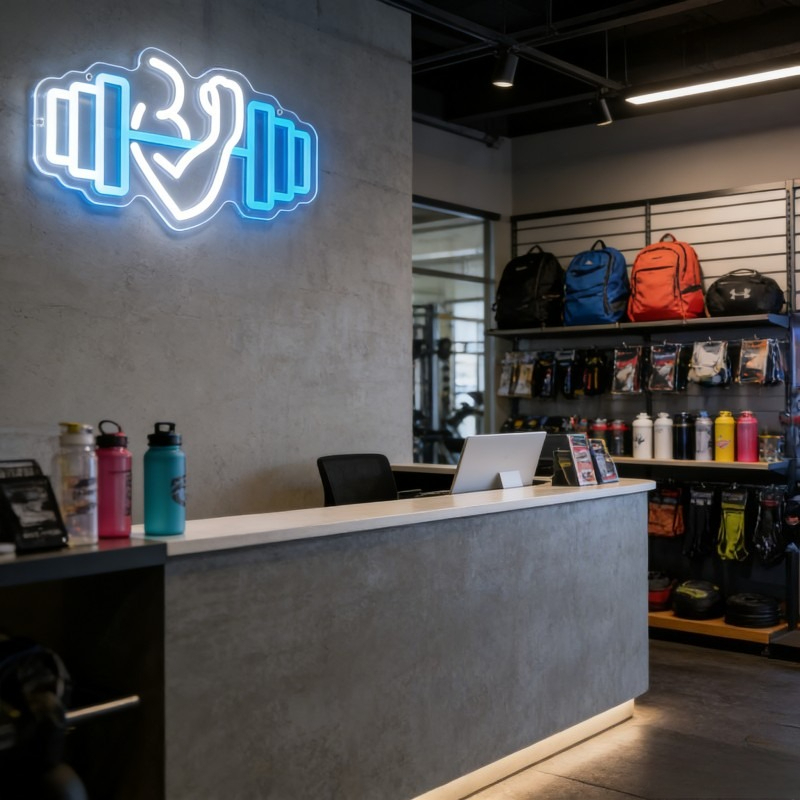 Bicep Dumbbell Neon Sign LED W - Home Gym Yoga Studio 评论和价格
